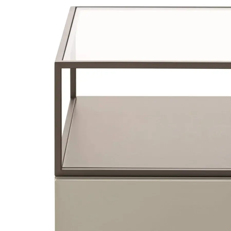 Harmonious Ditre Italia Unit sideboard with alternating solids and voids in a light-gray matte finish and brown-metal frame