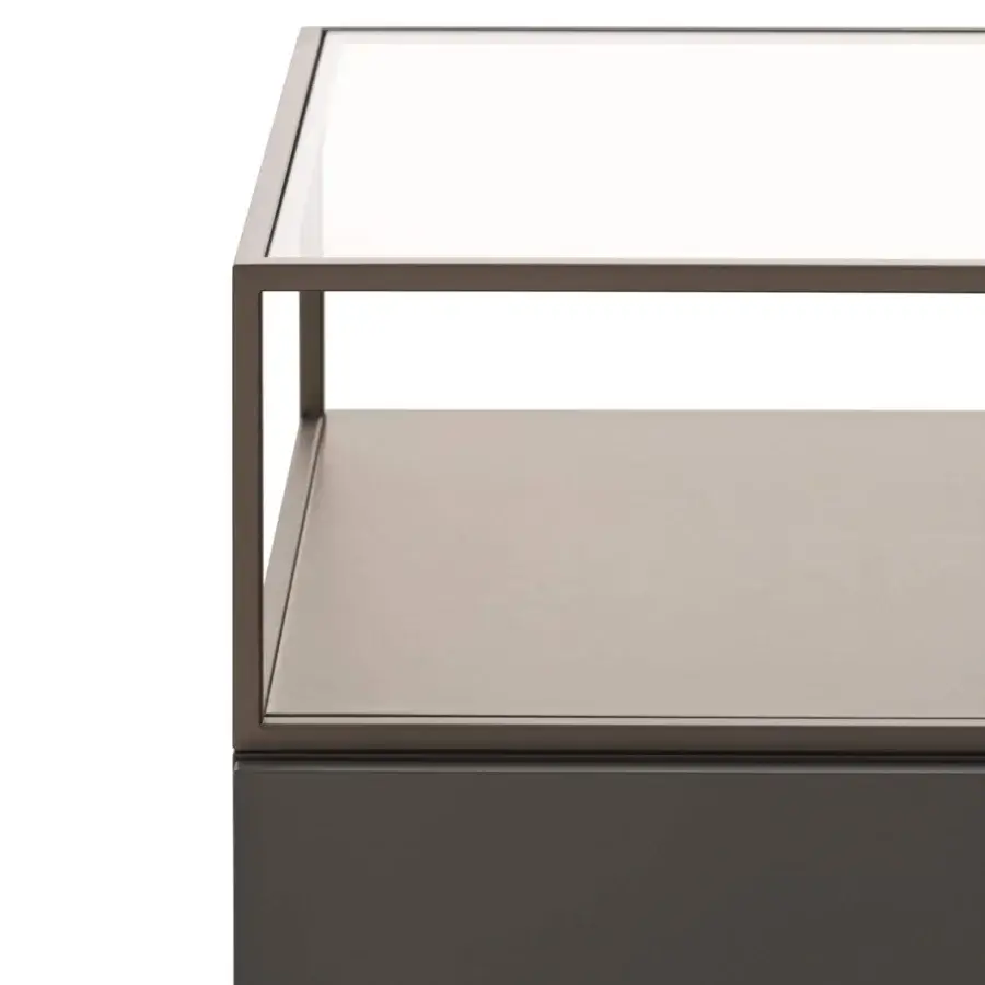 Distinguished Ditre Italia Unit sideboard with alternating solids and voids in muted gray-brown and glass with a slim metal base