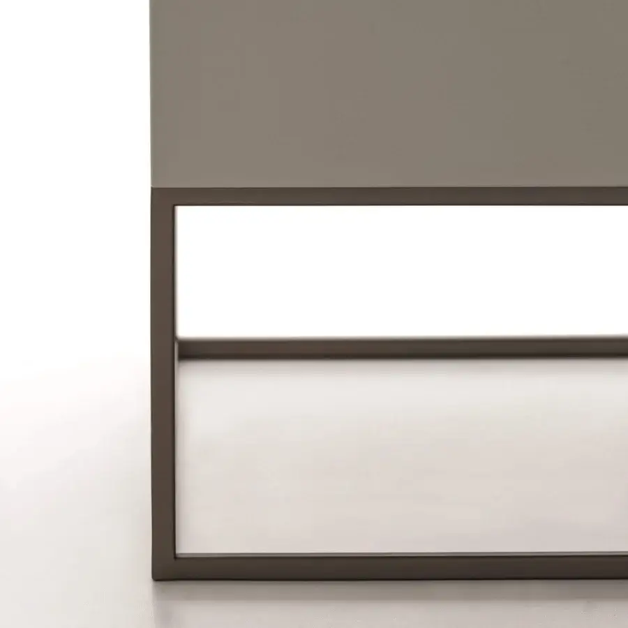 Exceptional Ditre Italia Unit sideboard with alternating solids and voids in matte grey-brown wood composite and dark metal construction