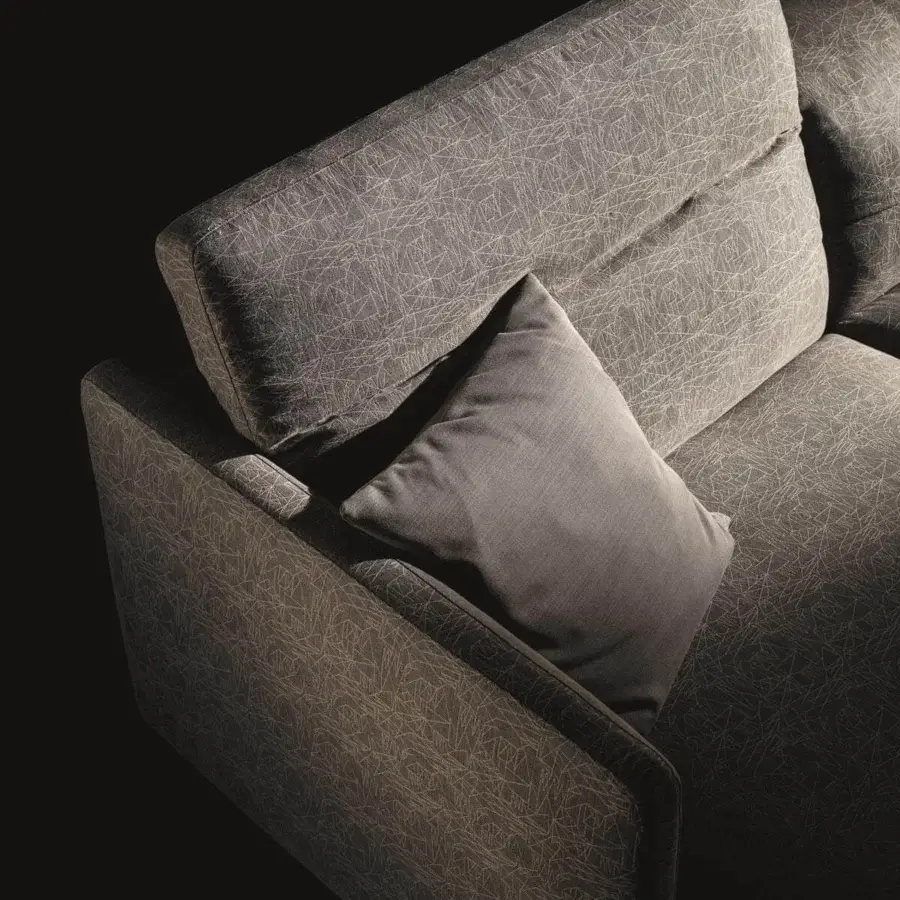 Distinguished Ditre Italia Arlott sofa with adjustable backrests upholstered in patterned gray textile exhibiting lighter line details