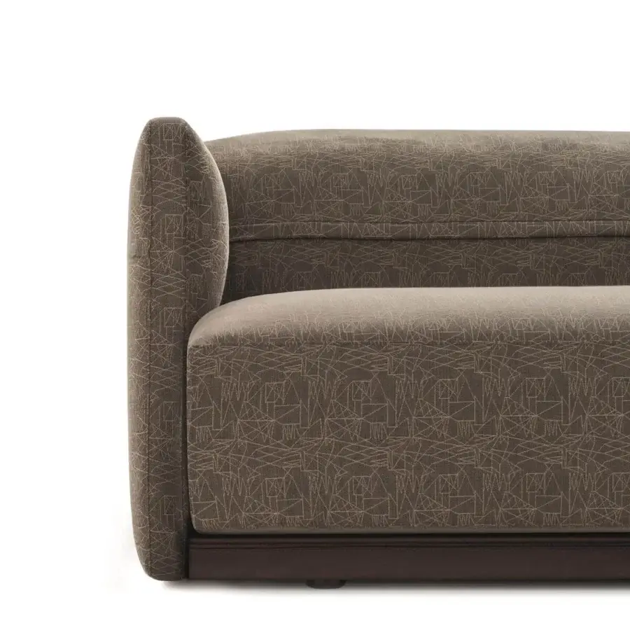 Superior Ditre Italia Arlott sofa with brown patterned textile upholstery and dark brown trim along the base