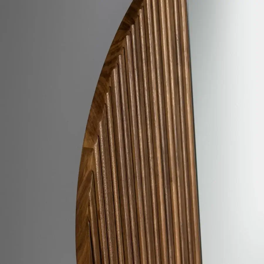Superior Bonaldo Musa mirror with a semi-circular silhouette and ribbed Canaletto Walnut wood frame crafted in Italy