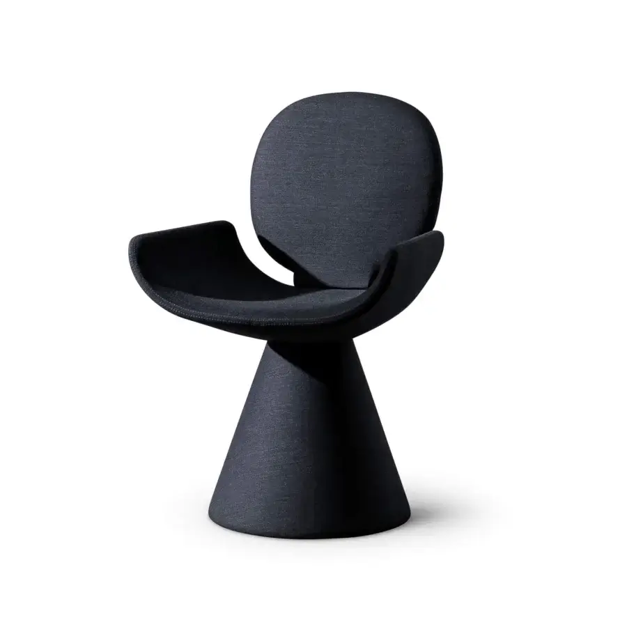 Superior Bonaldo Youpi armchair with dark grayish-blue textile upholstery and a flared conical base crafted in Italy
