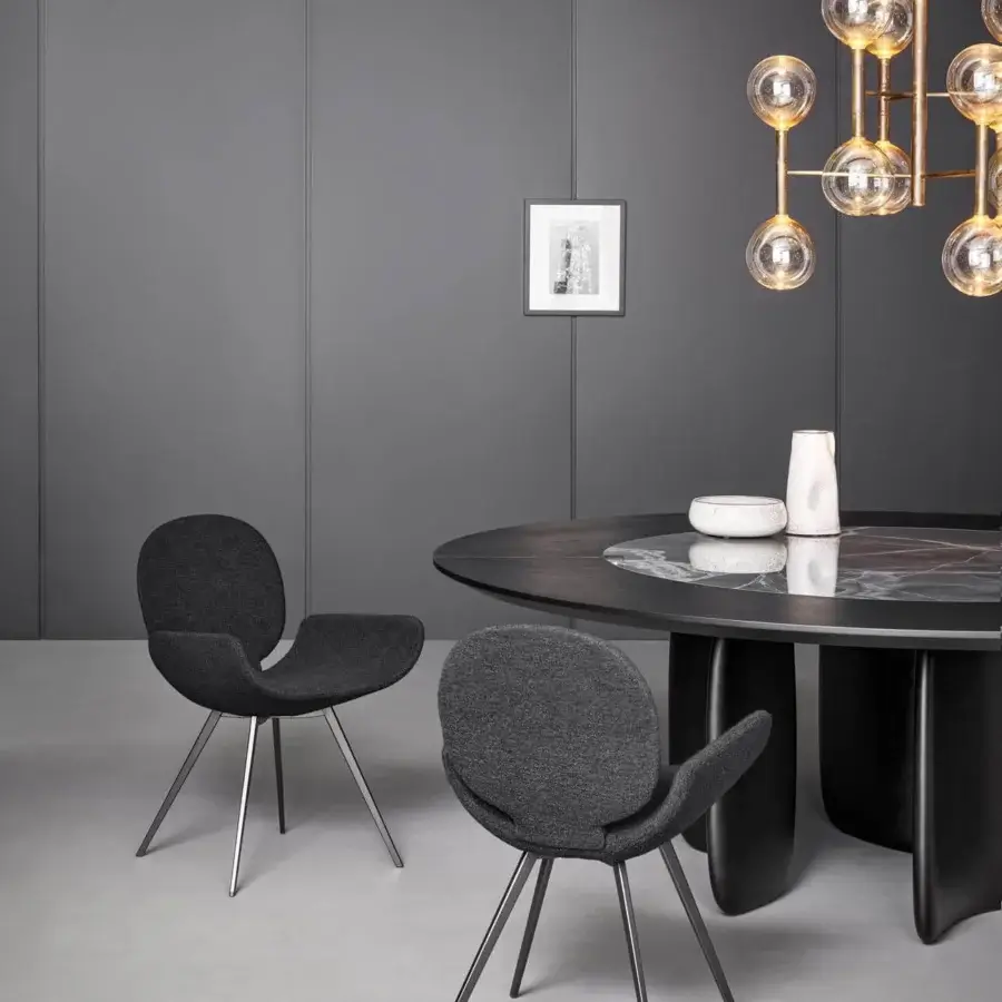 Distinguished Bonaldo Youpi armchair with dark matte textile upholstery and refined metal legs creates a harmonious form