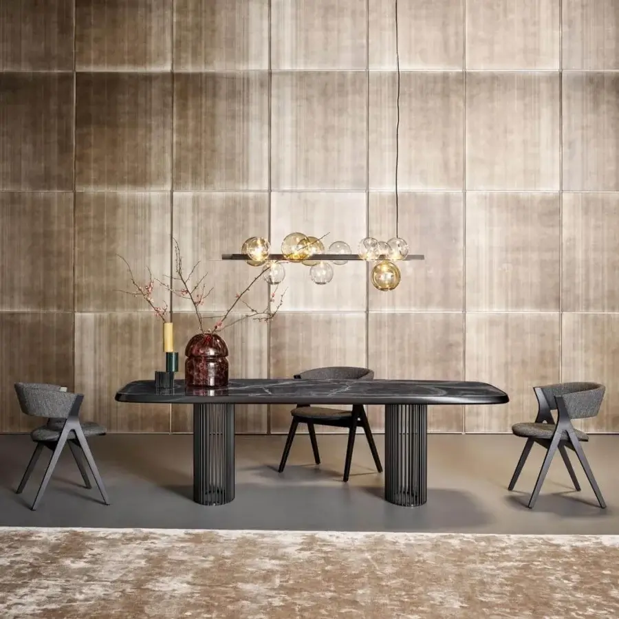 Distinctive Bonaldo Remo chair upholstered in dark gray textile with coal solid ash wood legs crafted in an A-frame finish