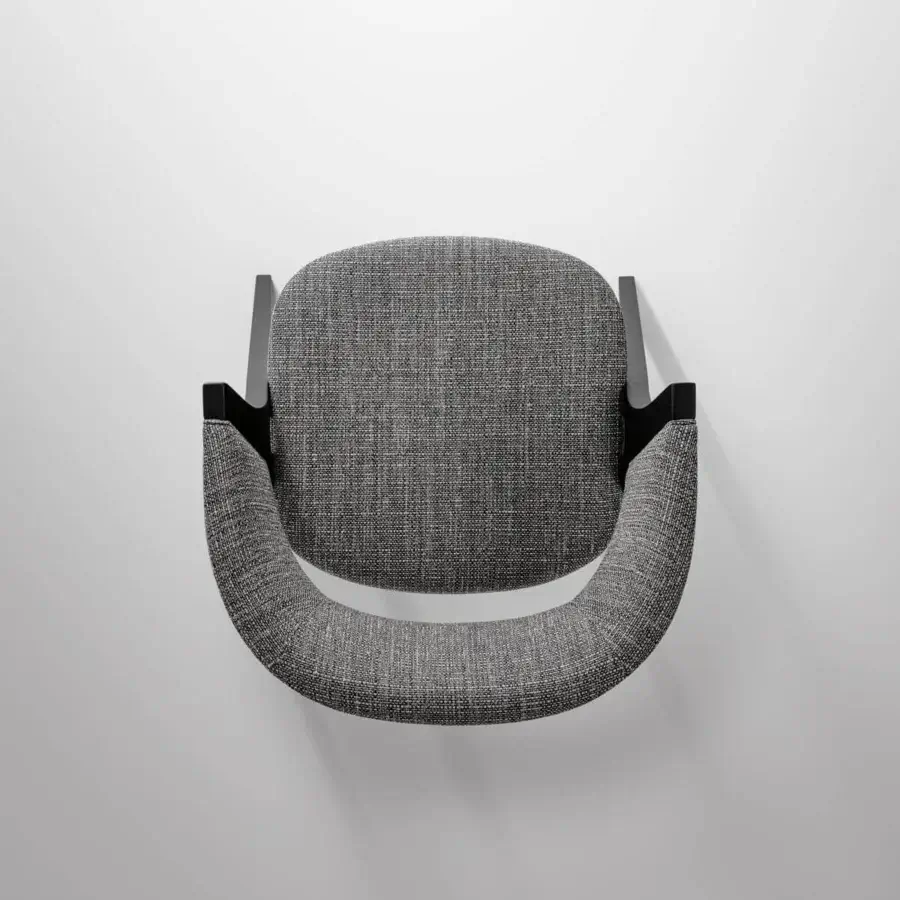 Elegant Bonaldo Remo chair upholstered in medium gray fabric with coal finished solid ash wood legs