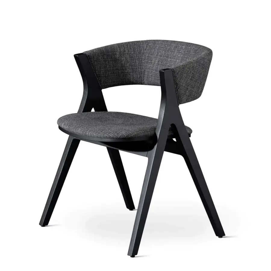 Superior Bonaldo Remo chair with woven gray fabric upholstery and coal finished solid ash wood legs