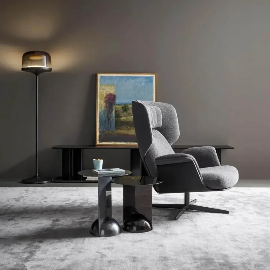 Distinguished Bonaldo Casablanca rug crafted in Italy with light gray Tencel and cotton exhibiting a velvety finish