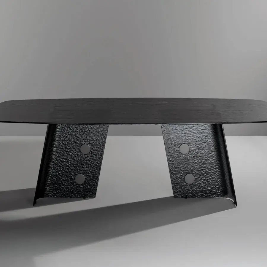 Superior Bonaldo Botón table with a matte black organically shaped tabletop and textured dark supports crafted with button details