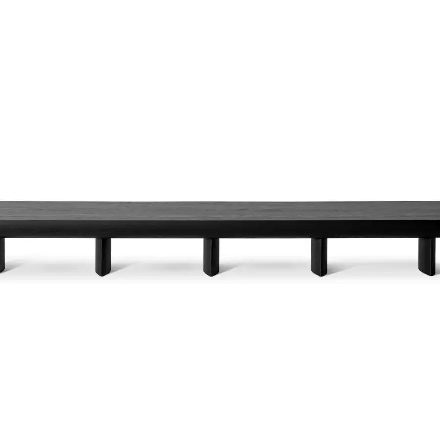 Elegant Bonaldo Sculptural TV stand with coal oak veneer wood and uniform dark black finish