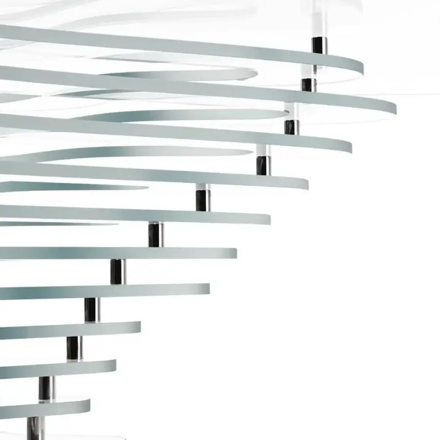 Distinguished Reflex Dune table with spiraling form built in extra-clear glass layers joined by shiny steel rods