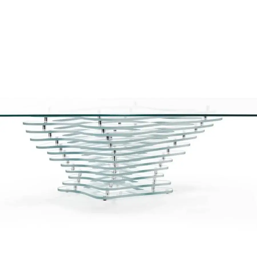 Exceptional Reflex Angelo Dune table with sculptural base built in extra-clear glass layers and shiny steel, topped with polished glass