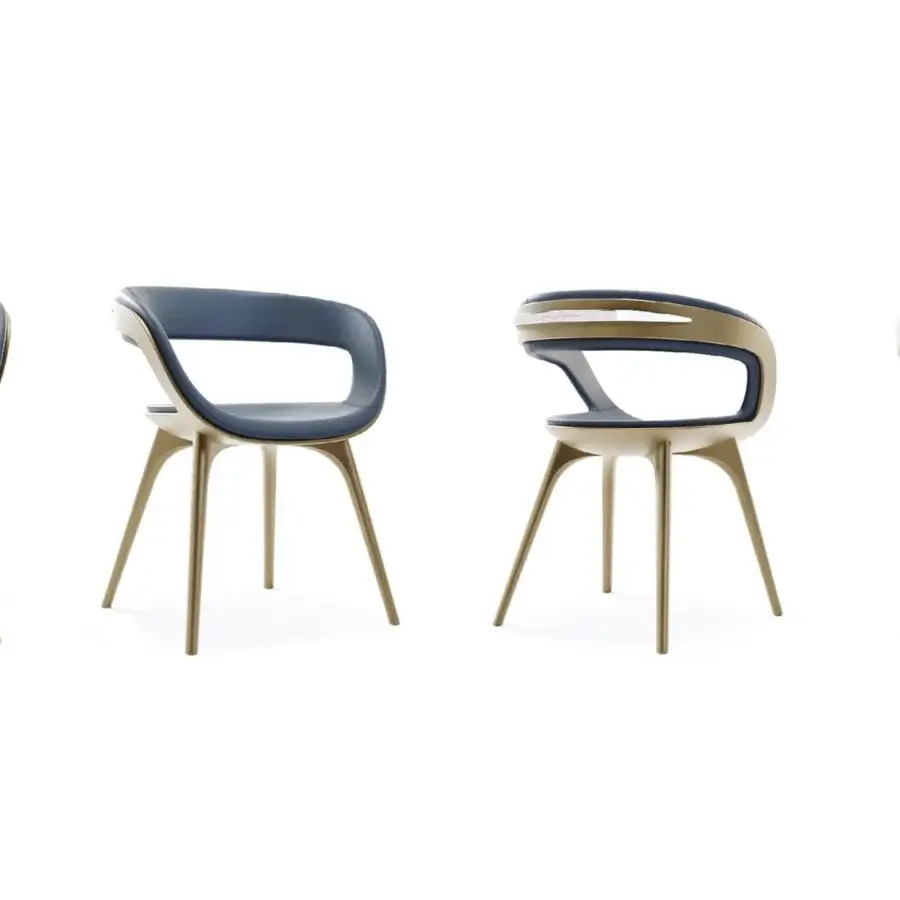 Distinctive Reflex Nido armchair with deep blue padded seat and backrest, built with light brown legs and matte finish