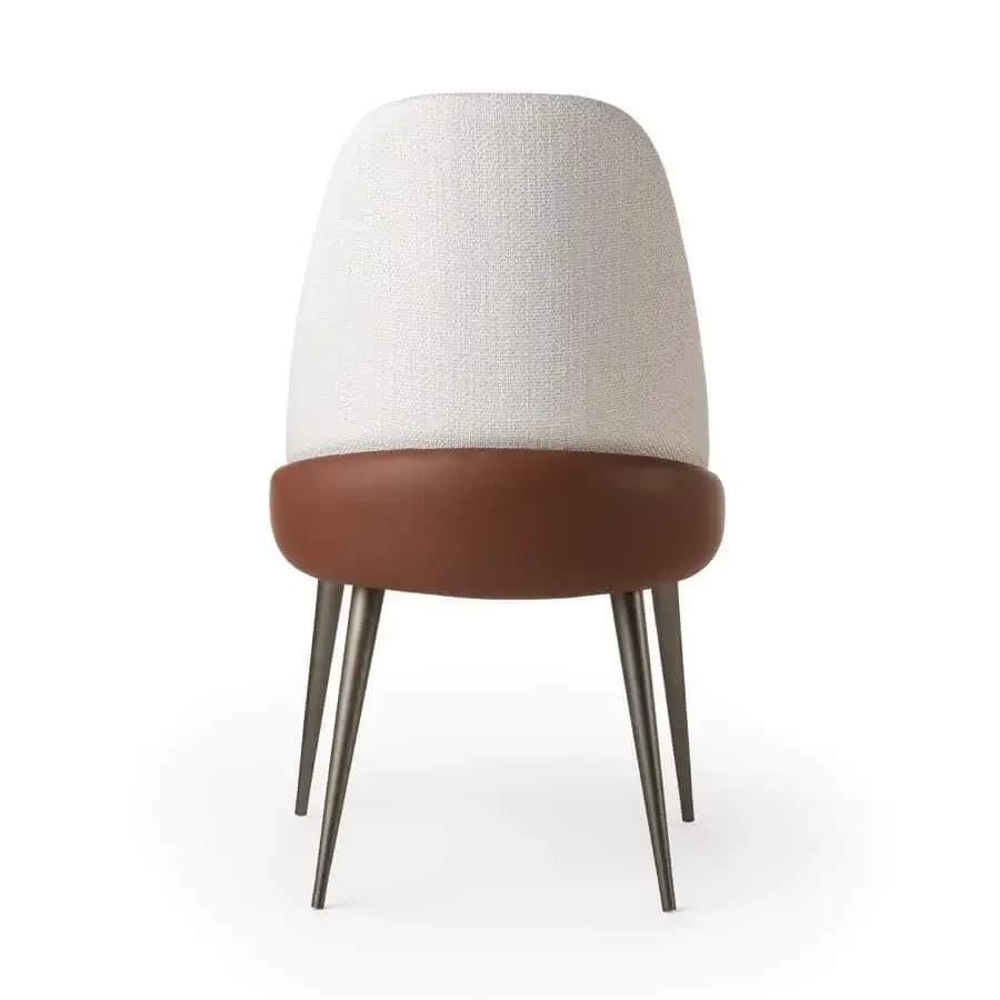 Distinguished Reflex Atlantic chair with white textured fabric and smooth medium brown synthetic seat, built with dark metallic legs