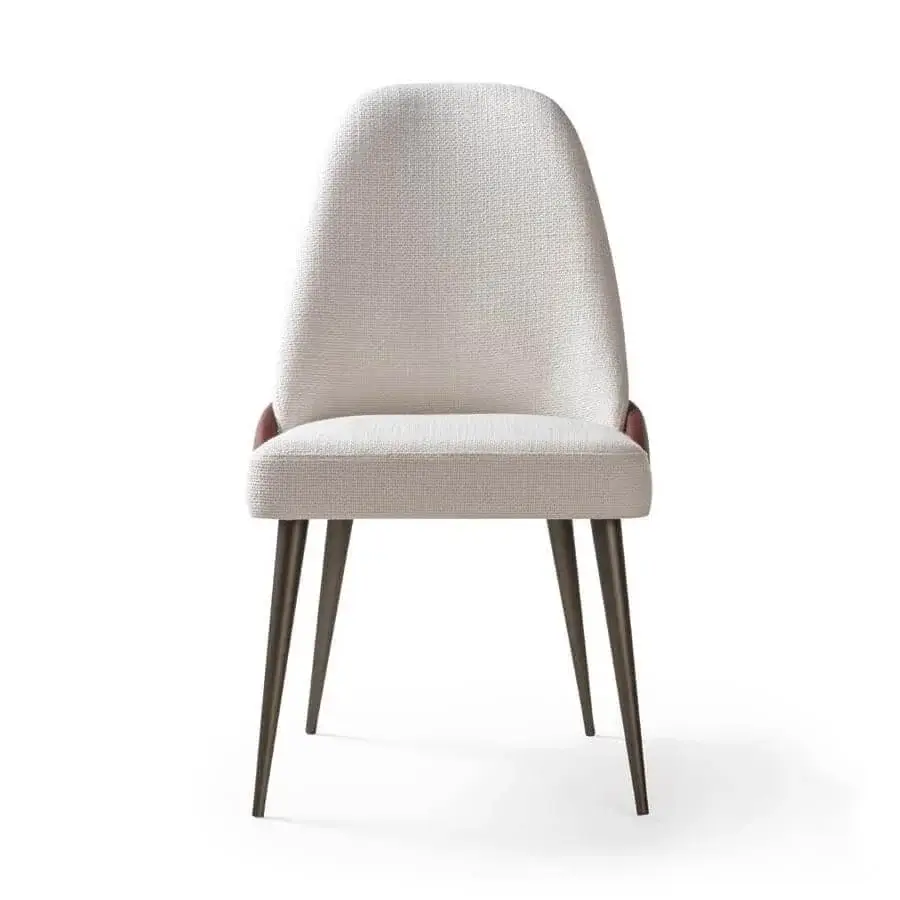 Superior Reflex Atlantic chair with light cream woven textile and dark metallic legs built with a wood insert