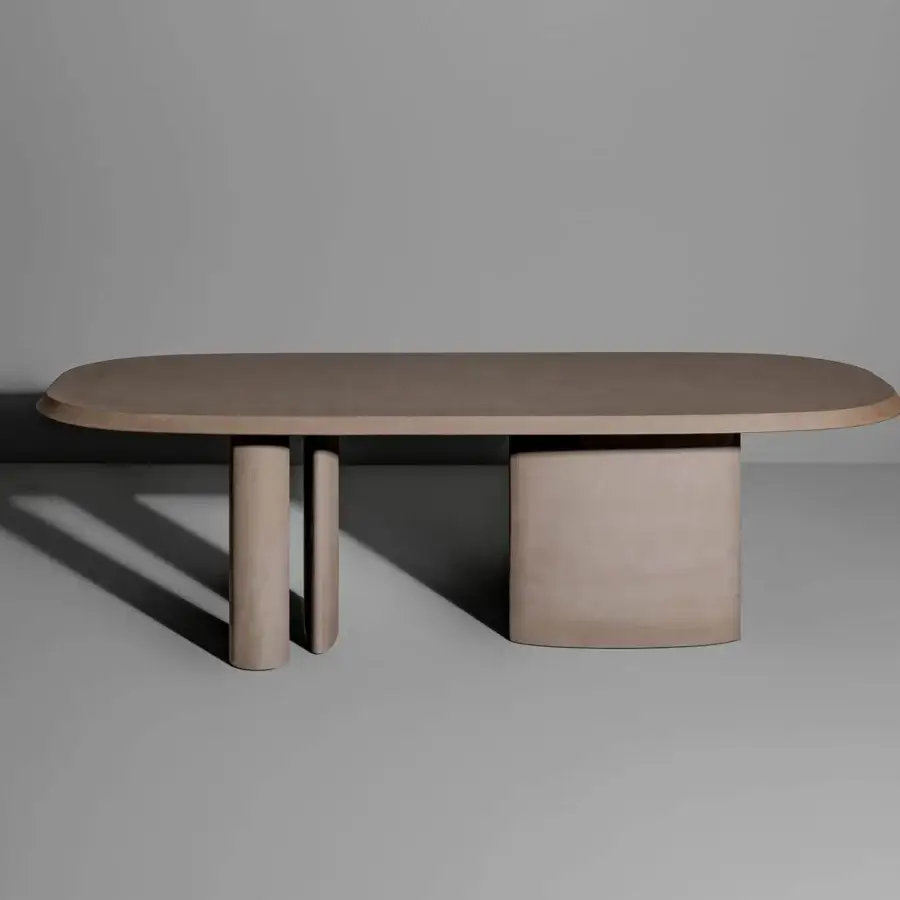 Distinguished Bonaldo Padiglioni table crafted in hand-spatulated clay with a light beige matte finish and asymmetrical base elements