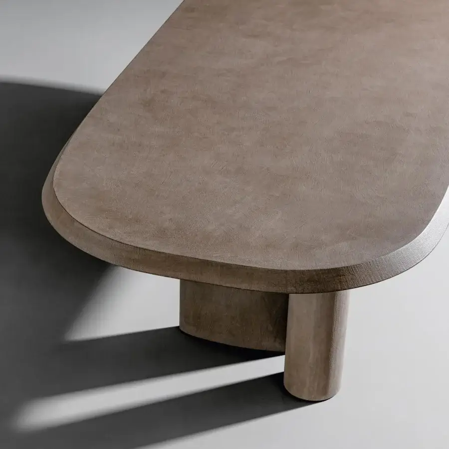 Harmonious Bonaldo Padiglioni table with organically shaped light grayish-brown veneered wood and asymmetrical base construction