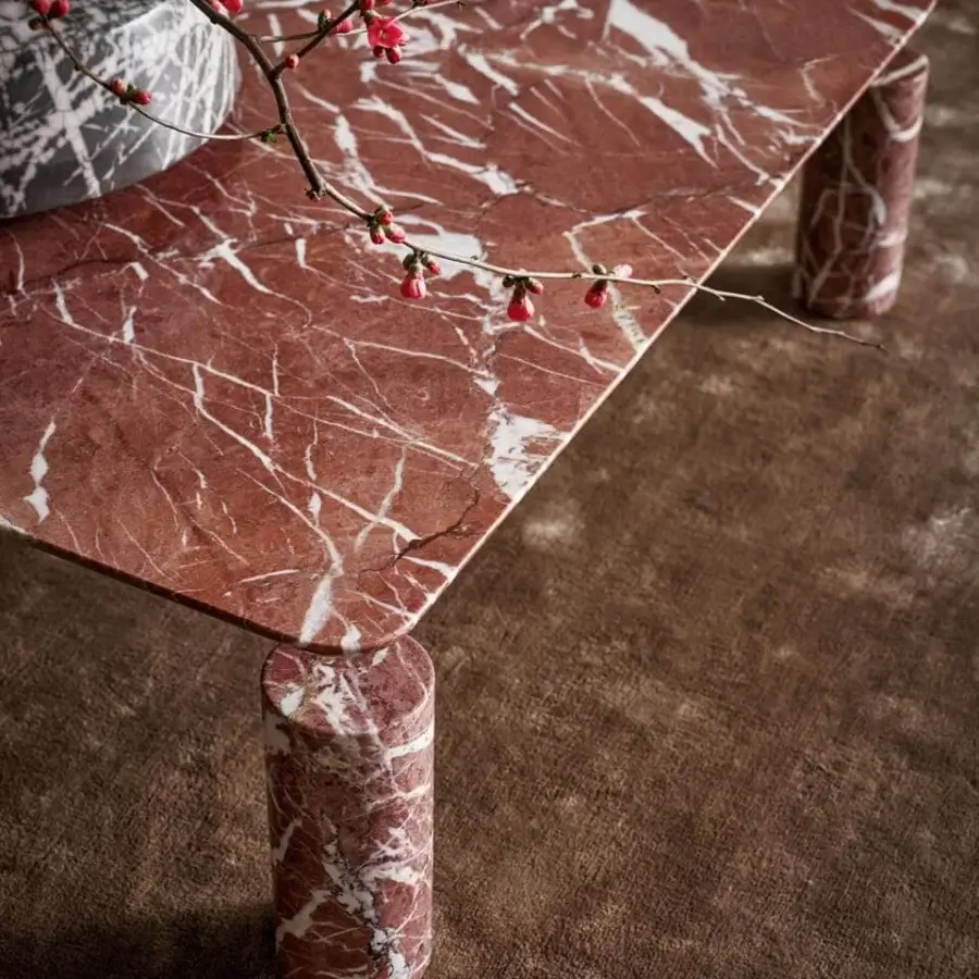 Superior Bonaldo Magic coffee table with reddish-brown marble tabletop and cylindrical legs crafted in Italy