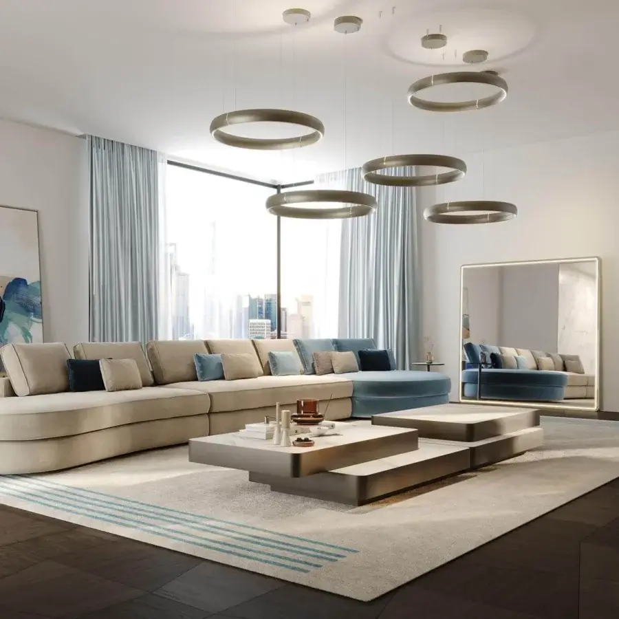 Distinguished Reflex Cerchio suspension lamp with a ring-shaped wooden shade and polished steel joints crafted in Italy