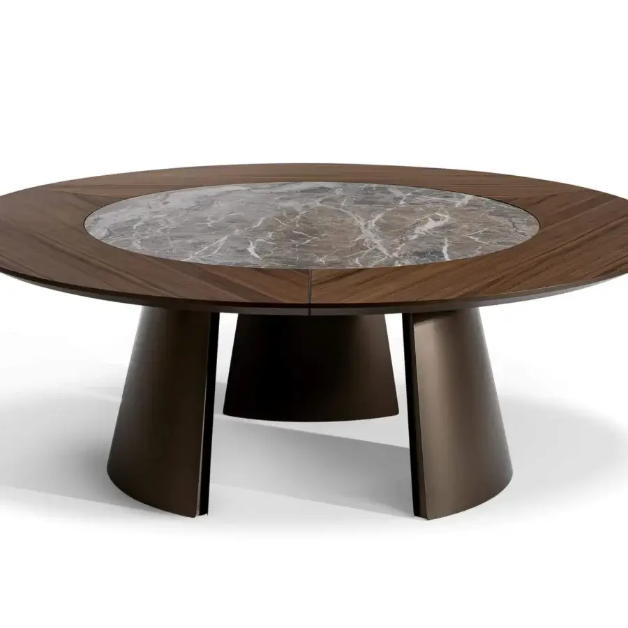 Exceptional Bonaldo Torii St table with swirling gray and brown ceramic insert in brushed coal oak veneer
