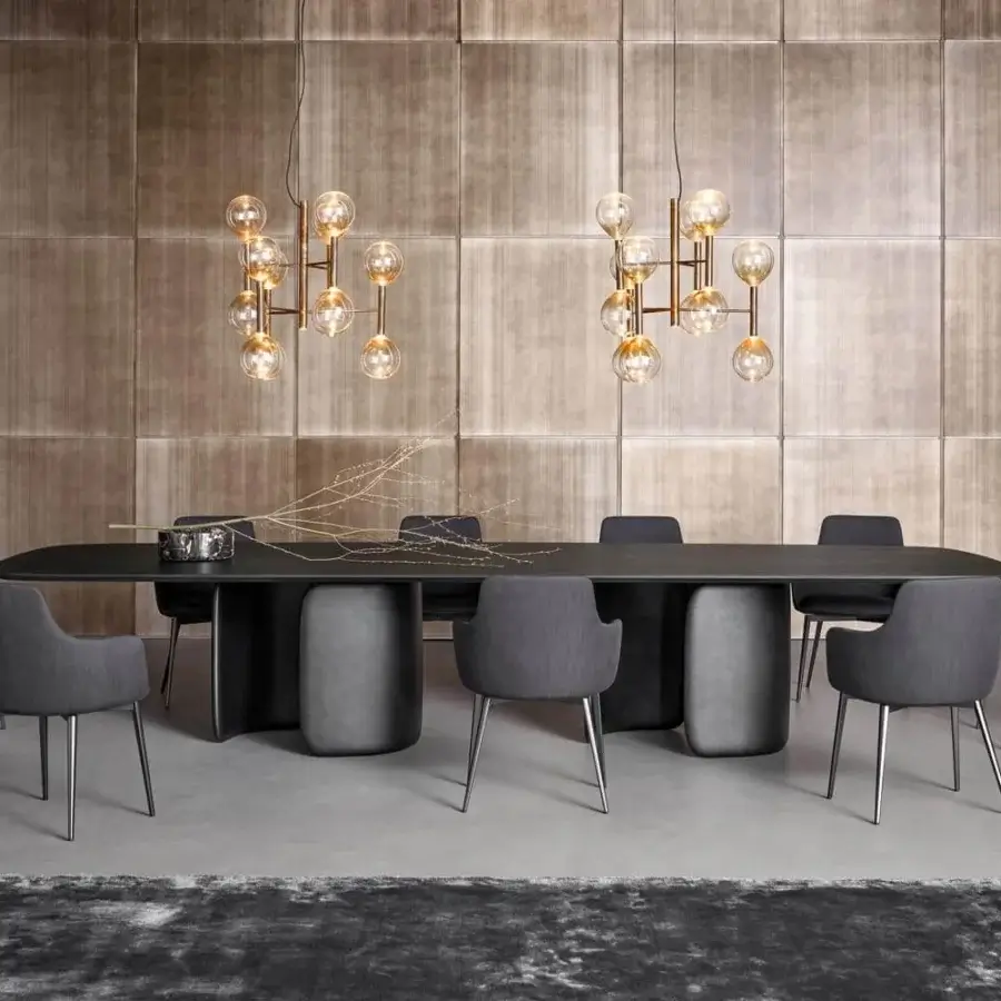 Sophisticated Bonaldo Mellow 400 table with interlocking high-density polyurethane base and brushed Coal oak veneered tabletop finish