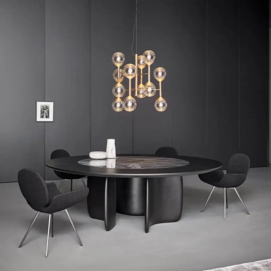 Innovative Bonaldo Mellow St table with Canaletto Walnut veneered wood and ceramic rotating section in brushed bronze high-density polyurethane finish