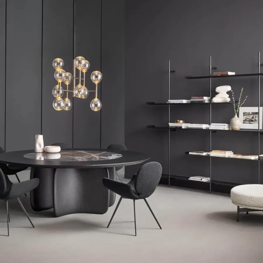Superior Bonaldo Mellow St table with brushed lead polyurethane base and dark brushed coal oak veneered wood with ceramic