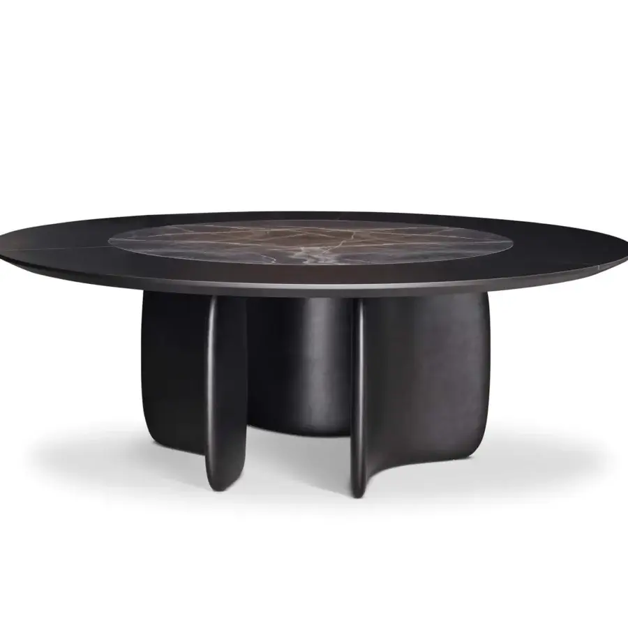 Distinguished Bonaldo Mellow St table with a rotating ceramic insert and Canaletto Walnut veneered wood outer top crafted in brushed bronze polyurethane