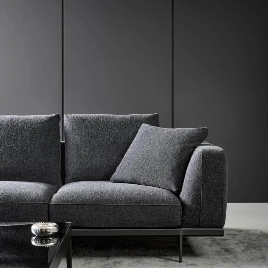 Elegant Bonaldo Phil sectional with textured gray fabric upholstery and matt varnished metal base and feet