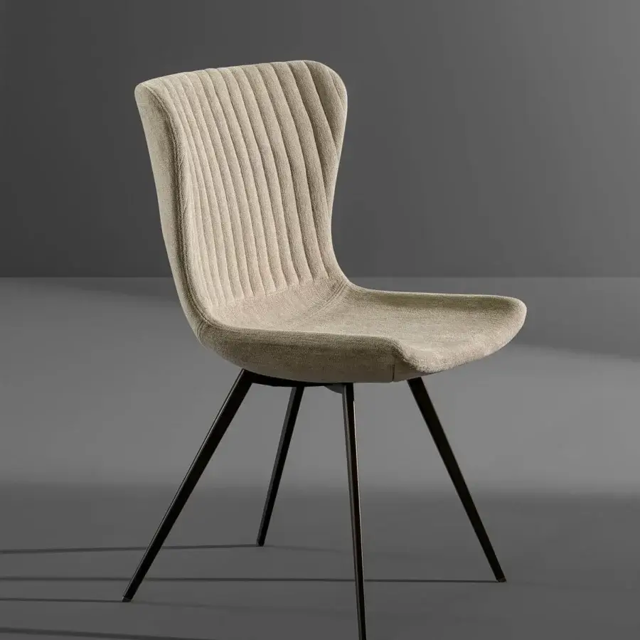 Distinguished Bonaldo Colibrì chair with light beige textile upholstery and refined parallel stitching on a dark metal base