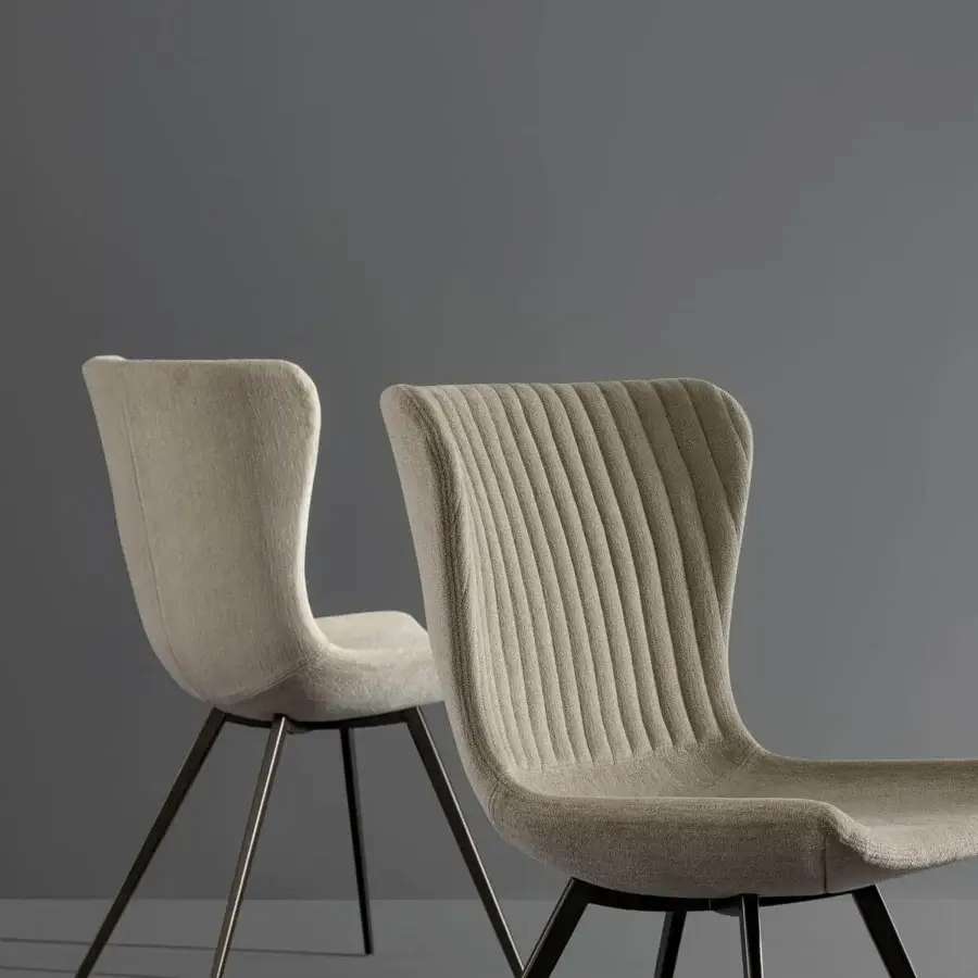 Sophisticated Bonaldo Colibrì chair with light grey textured fabric upholstery and dark metal base