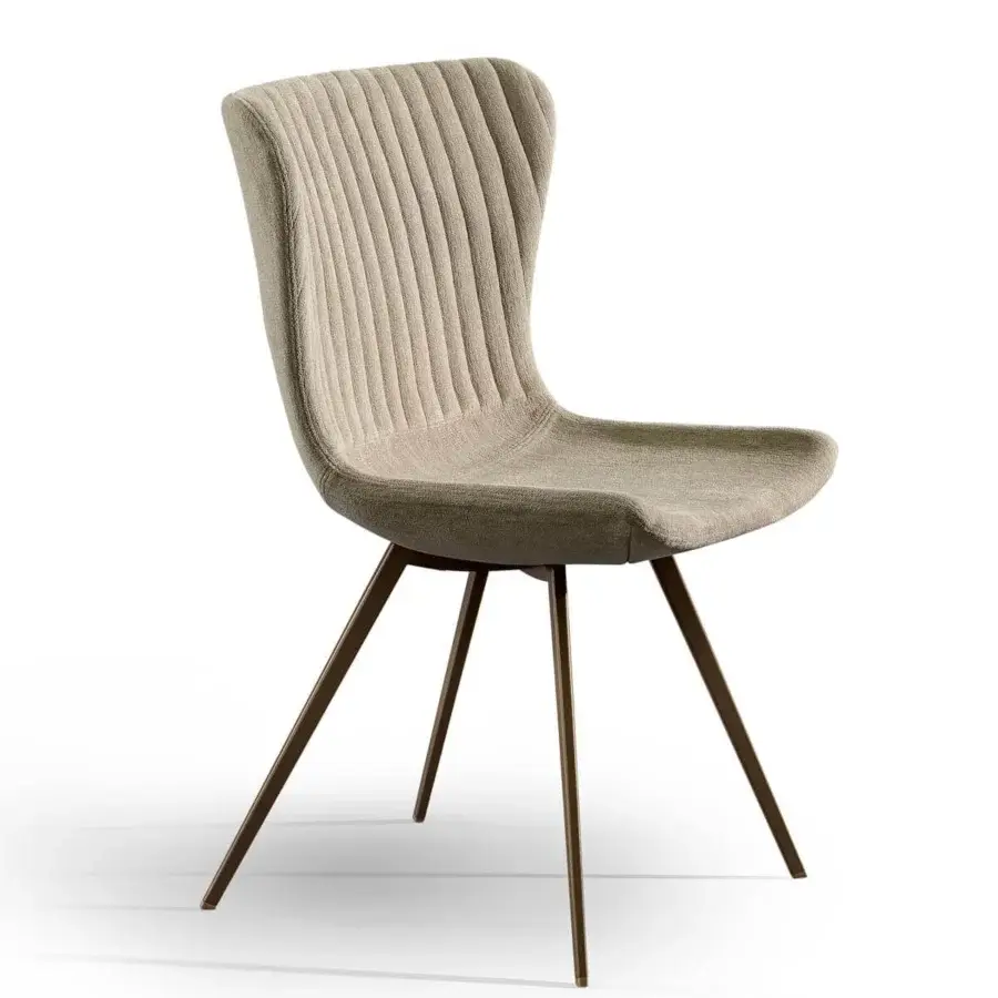 Lavish Bonaldo Colibrì chair with warm beige textile upholstery and dark matte bronze metal base
