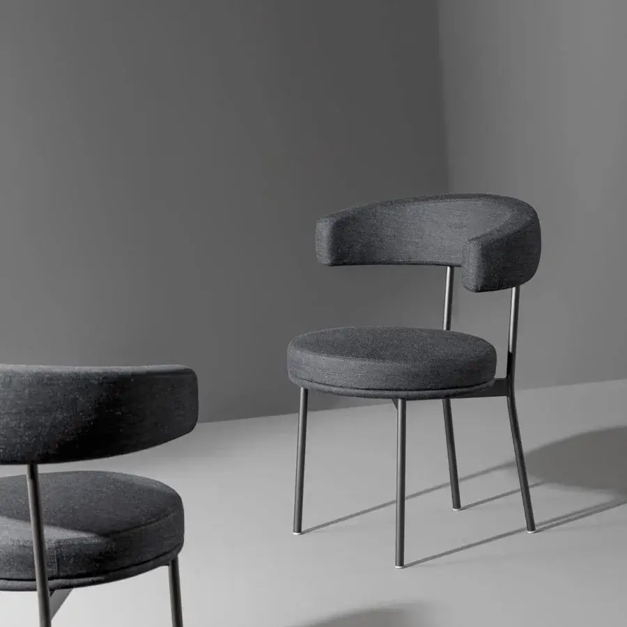 Distinctive Bonaldo Neuilly armchair with dark gray textile upholstery and matte metal frame