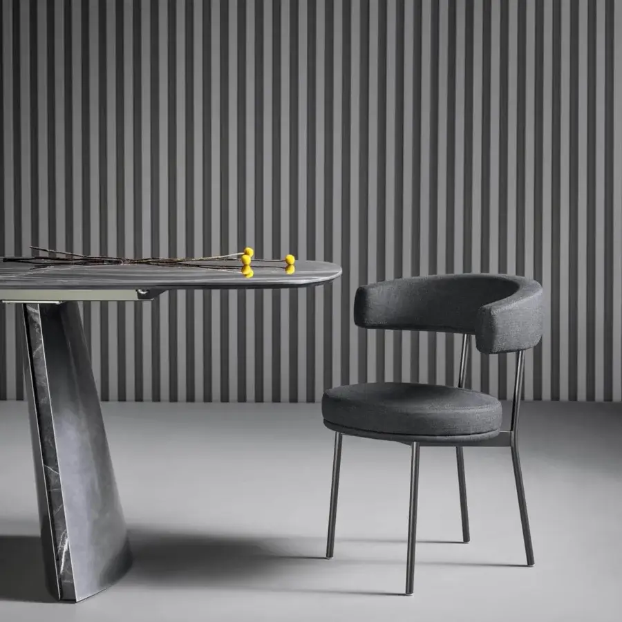 Superior Bonaldo Neuilly armchair with dark grey textile upholstery and matte dark metal structure