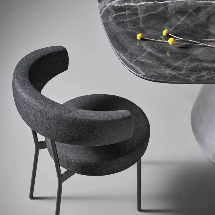 Captivating Bonaldo Neuilly armchair with dark gray textile upholstery and slender dark metal structure