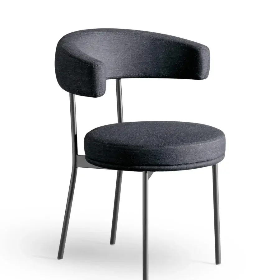 Distinguished Bonaldo Neuilly armchair with curved charcoal gray textile upholstery and dark-finished metal frame