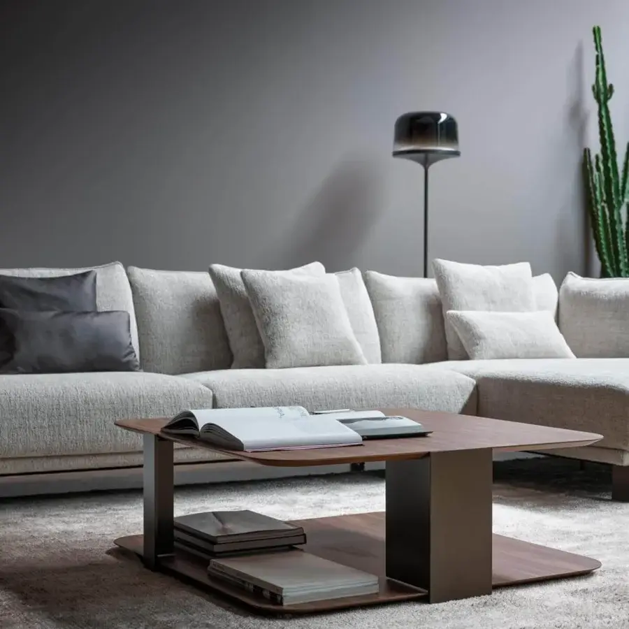 Superior Bonaldo Paddle coffee table with Canaletto walnut veneered wood and bronze plus metal structure in matte finish