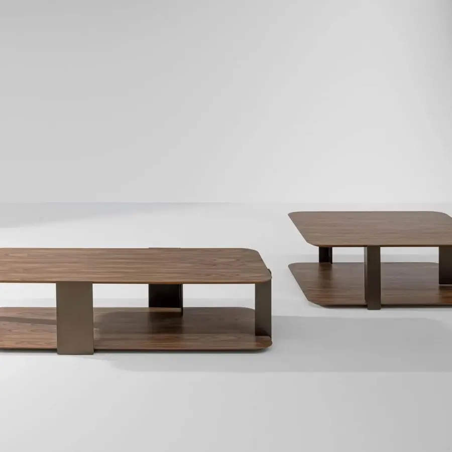 Distinguished Bonaldo Paddle coffee table with Canaletto walnut veneered wood tops and Bronze plus metal structure