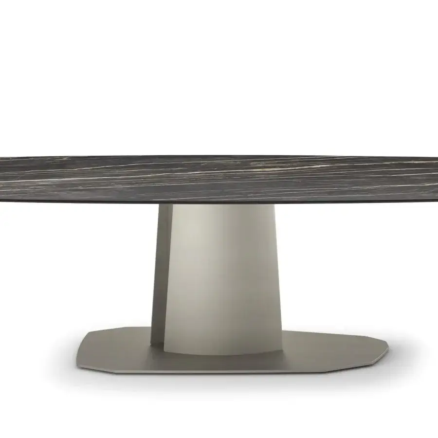 Exclusive Cattelan Italia Aviator Keramik lift table in dark marble-patterned Keramik with Oxybrass finish