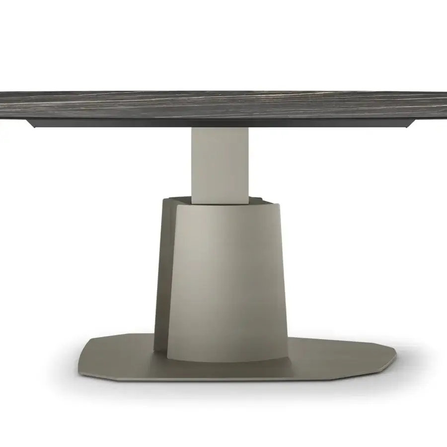 Distinguished Cattelan Italia Aviator Keramik lift table with shaped top in natural stone-inspired Keramik and matte light gray steel base