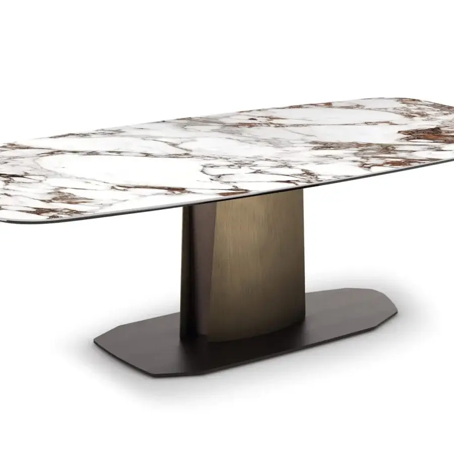 Exceptional Cattelan Italia Aviator Keramik lift table with shaped top in fascinating Keramik and steel with Oxybrass finish