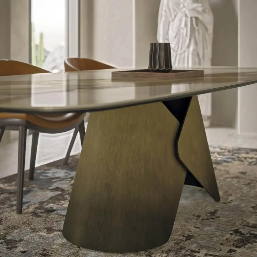 Superior Cattelan Italia Scott table with a translucent ceramic top and hand-brushed Oxybrass oxidized brass base