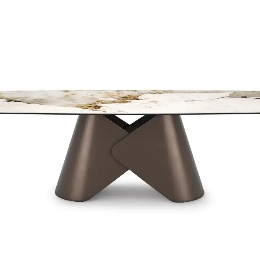 Distinguished Cattelan Italia Scott table with marble-effect ceramic in white, beige, and brown tones plus Oxybrass oxidized brass finish