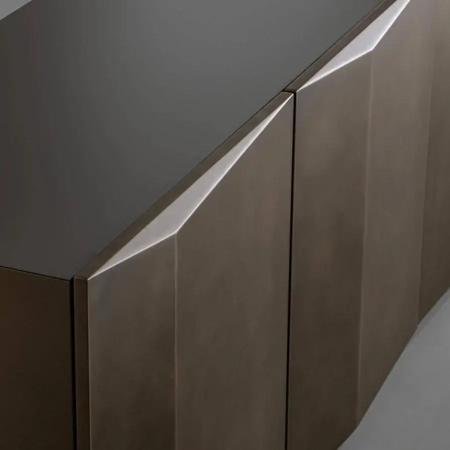 Distinguished Bonaldo Bernois sideboard with geometric volumes in brushed bronze and bronze matt lacquered wood finish