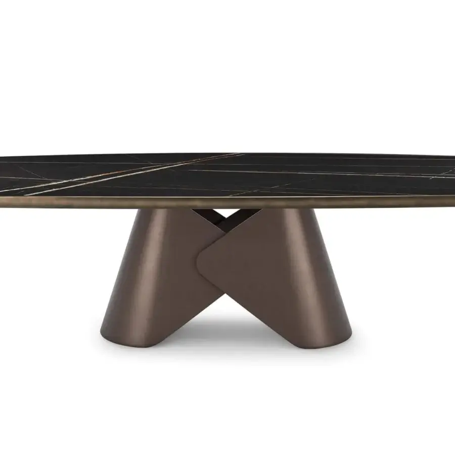 Lavish Cattelan Italia Scott Keramik table with sculpted bronze metal and dark marble-effect ceramic top crafted with a brushed finish