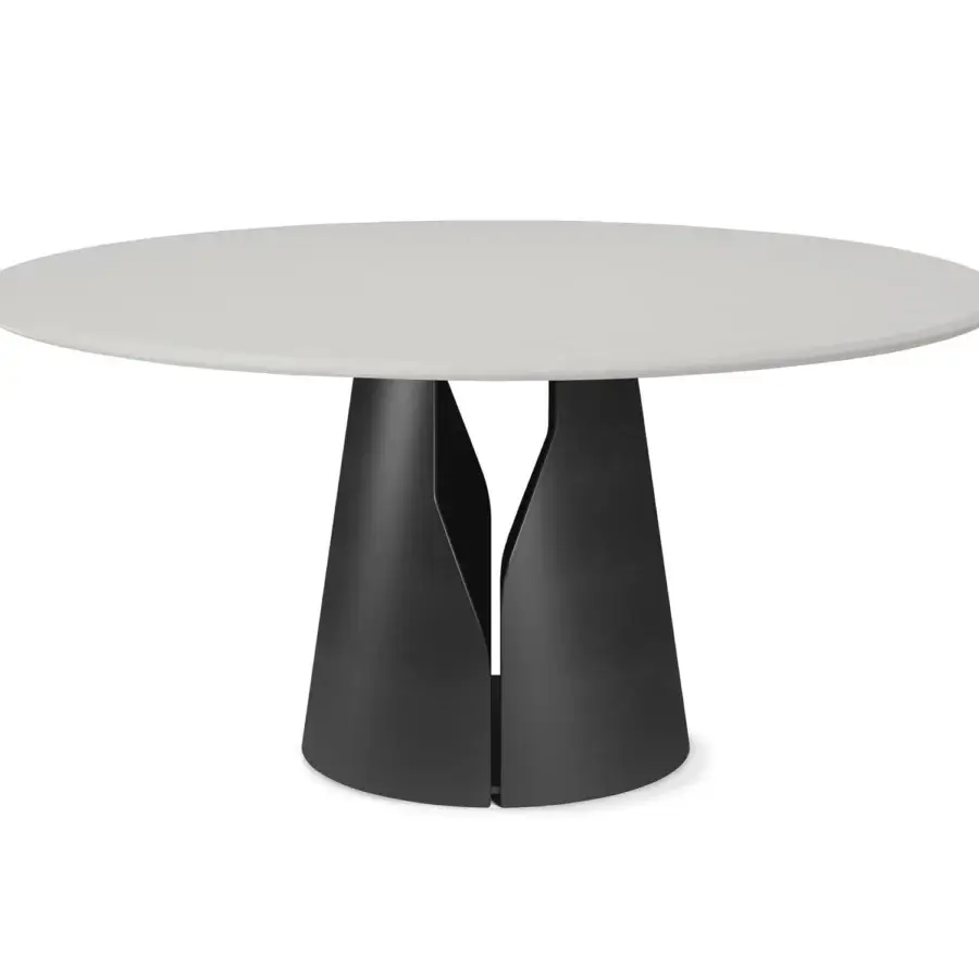 Superior Cattelan Italia Giano table with round top crafted in light gray spatulate clay and unique steel base
