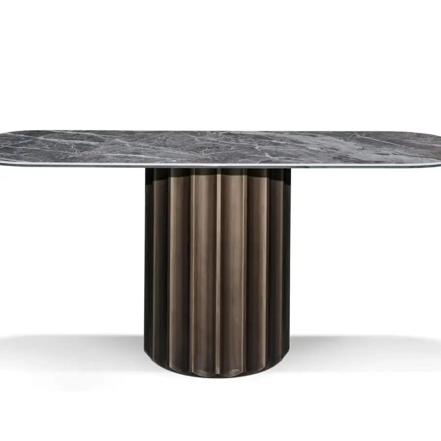 Distinguished Bonaldo Dorian console crafted in gray stone and high-density polyurethane with a brushed, grooved finish