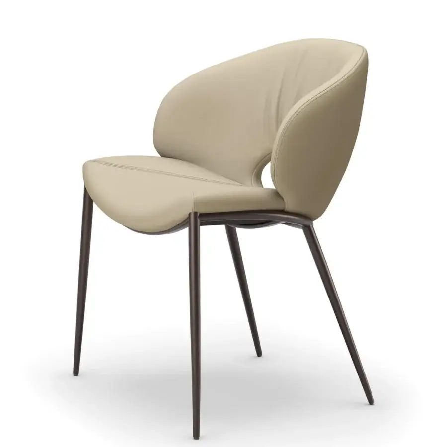 Sophisticated Cattelan Italia Miranda ML chair with light beige fabric or leather upholstery and dark matte metal legs