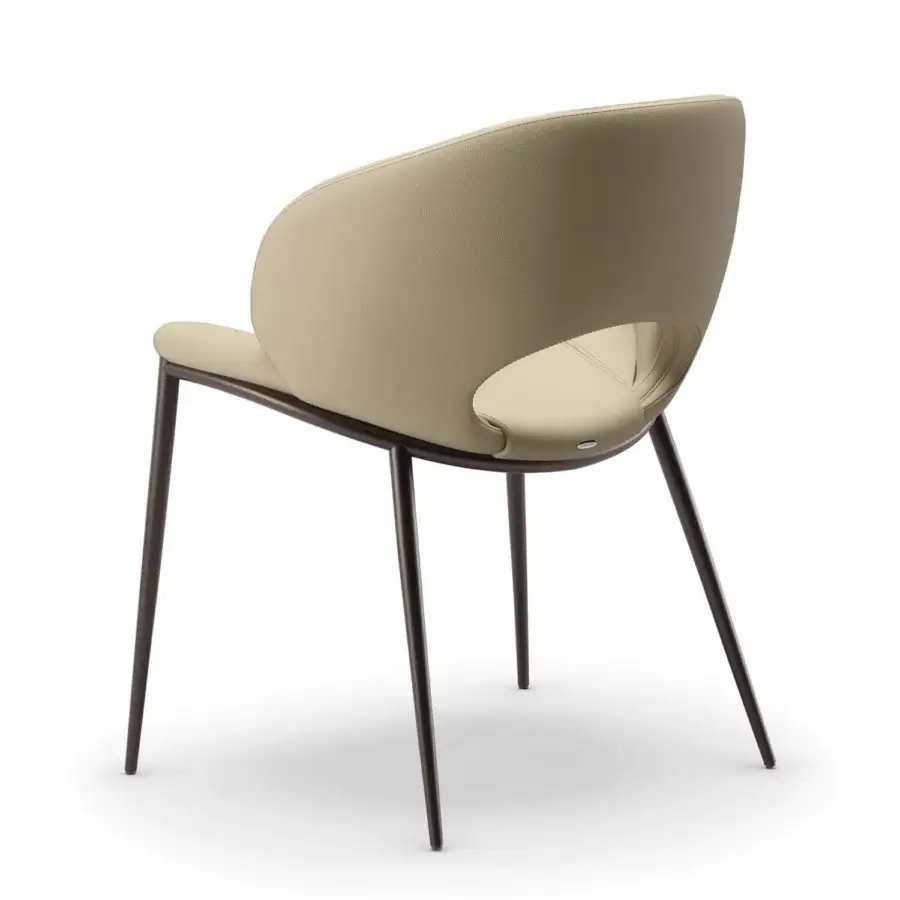 Distinctive Cattelan Italia Miranda ML chair with curved form, light beige leather or synthetic leather upholstery and dark matte steel legs