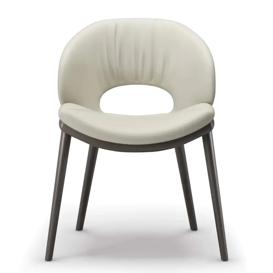 Exceptional Cattelan Italia Miranda Wood chair with light toned seat and dark stained ash wood legs built with a unique backrest cavity
